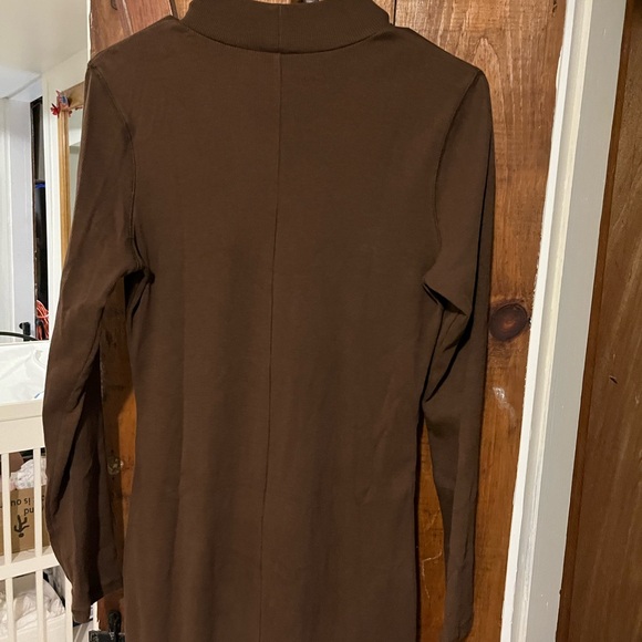 Maternity Mock Neck Rib Knit Midi Dress in Espresso Brown - Picture 2 of 4